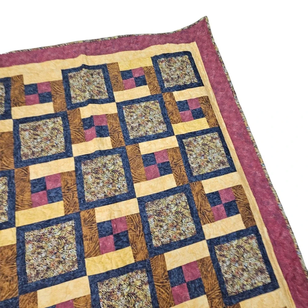Handmade Log Cabin Quilt Blanket Rustic Farmhouse Brown Throw‎ Grandma Cottage